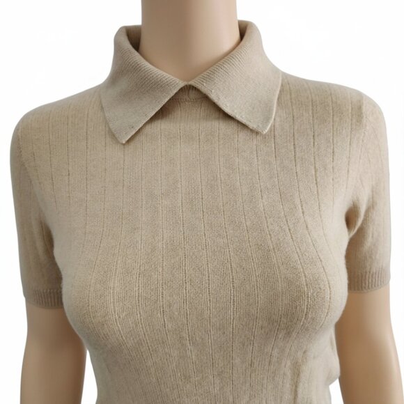 Vintage Jaeger Cashmere Sweater Pullover Collared Beige Scotland Womens Size 34 - Picture 2 of 6